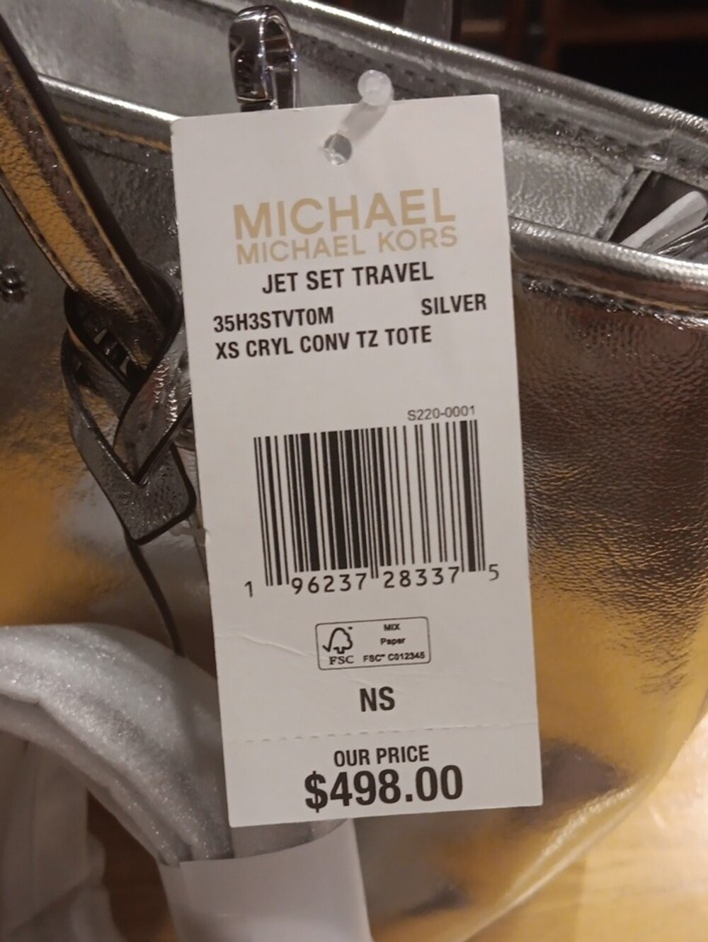 Michael Kors Jet Set Travel Extra-Small Metallic Top-Zip Tote Silver NWT - Picture 7 of 7